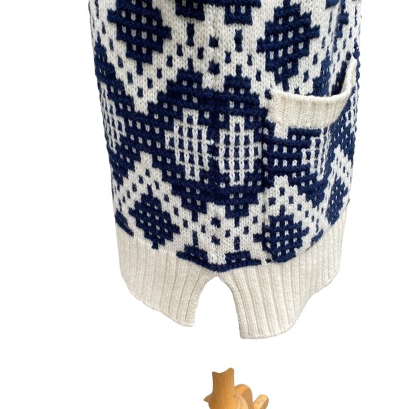 Madewell Contrast Fair Isle Cardigan Blue Open Nordic Alpaca Wool Chunky Cozy-XS - Picture 9 of 13